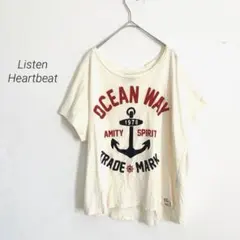 Listen Heartbeat 綿麻 ドルマン半袖Tシャツ M マリン イカリのサムネイル