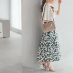 【最終値下げ】Honeys ハニーズ　花柄プリーツロングスカート グリーン　S