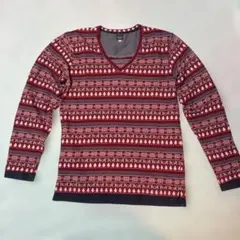 HERE'S ノルディック柄 Vネック長袖Tシャツ