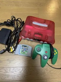 NINTENDO64 本体 クリアレッド コントローラー、カセット付　動作確認済