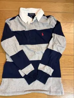 ラルフローレン ネイビー グレー ストライプ ポロシャツ 140cm