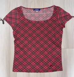 バーバリーブルーレーベル 赤ノバチェック カットソー　tシャツ