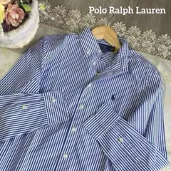 ポロラルフローレン　現行美品✨ストライプ　コットン　刺繍　ブラウス　ブルー