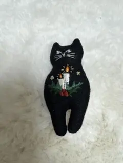 nekogao 猫 刺繍 ブローチ キャンドル