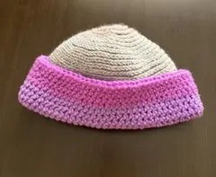 ハンドメイド 折り返しニット帽 グレー×パープル