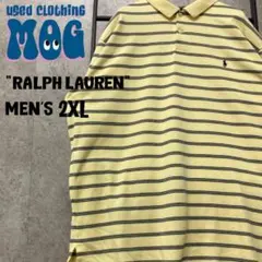 《US古着》ポロラルフローレン 半袖 ポロシャツ ボーダーイエロー メンズ2XL
