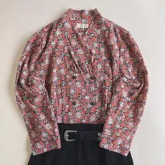 used レトロ 小花柄 ノーカラーブラウス 古着 ヴィンテージ vintage