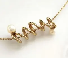 K18 ゴールド スパイラル デザイン パール付き ネックレス 3.71g