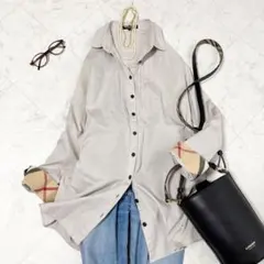 【バーバリー】ピンタックシャツ　ノバチェック　ホースロゴ　2WAY ベージュ　L