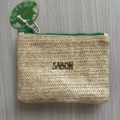 SABON ポーチ ストロー素材 ベージュ グリーンのサムネイル