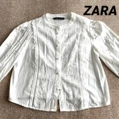 ZARA ホワイト　ブラウス　透かし花柄