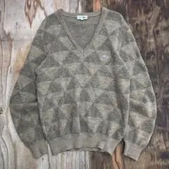 80s Chemise Lacoste Vネック ニット セーター 幾何学模様