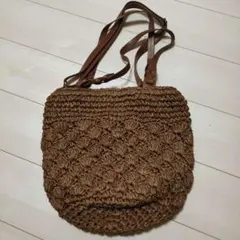 レディースバッグ ブラウン かごバッグ 編み込みデザイン ショルダーバッグ