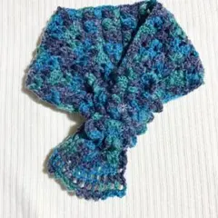 ミニマフラー　ターコイズ　ローズ　マフラー　スヌード　ハンドメイド　青