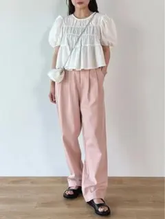 DHOLICゆづきセレクトアイテム タックワイドパンツ デニムジーンズ ピンクM