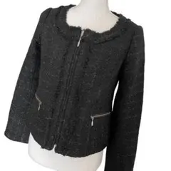 MK ミッシェルクラン ウール ノーカラージャケット 黒×シルバーラメ 未使用品