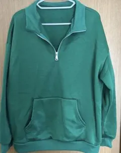 SHEIN ハーフジップ 無地 スウェット 裏起毛　グリーン　長袖
