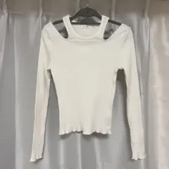【美品】MOUSSY カットアウト リブトップス 白 カットソー フリーサイズのサムネイル