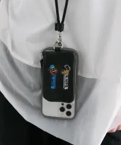 PEZ ×ear 牛革/カードケース/スマホショルダー ブラック系