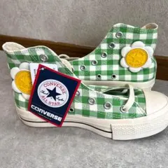 コンバース　スニーカー　ハイカット　フラワーパッチ　ギンガムチェック　22.5