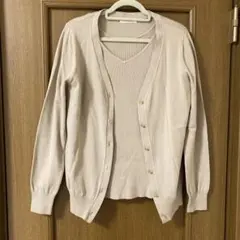 ベージュ カーディガン 半袖トップス セット