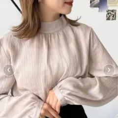 シアーランダムプリーツハイネックボリュームスリーブブラウス