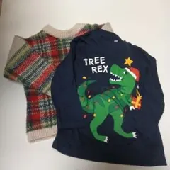 恐竜プリント長袖カットソーとニットのクリスマスセット