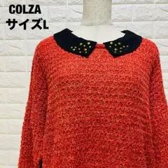 COLZA ピンク色 ニットセーター L 黒い襟にスタッズ 大人可愛い【783】のサムネイル