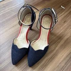 エスペランサ　スカラップセパレートストラップパンプス　デニム