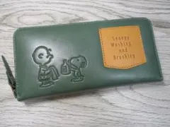 新品 財布 レディース 長財布 ラウンド スヌーピー 本革 Wash グリーン