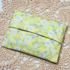 ハンドメイド　ポケットティッシュケース　水仙　花柄　イエロー