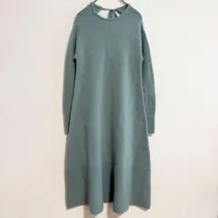 206034　ミラオーウェン 後ろ開き太リブロングニットワンピース 長袖ウール混