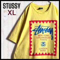 【希少デザイン】ステューシー ワールドツアー Tシャツ 両面ロゴ イエロー XL