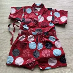 【美品】赤色水玉模様 甚平 80cm