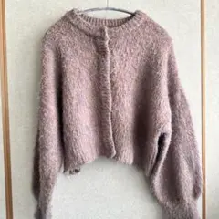 薄ピンク　クロップドニットカーディガン