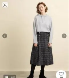 grove 金ボタンが華やか！高見えツイードチェック柄フレアスカートブラックM