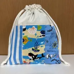 k12 巾着袋　給食袋　コップ袋　恐竜　裏地付き