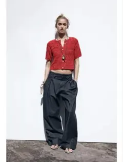 今期ZARA オープンニットカーディガン　赤