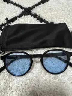 黒フレーム 青レンズ サングラス ケース付き