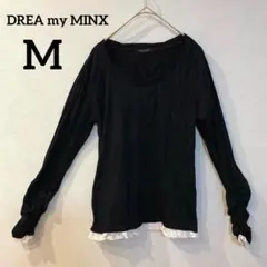 a191 ディアマイミンクス カットソー ギャザー 黒 レース 袖くしゅくしゅ