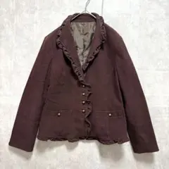 【エテルノ】 フリルジャケット 42 (XL) ブラウン 金ボタン 大きいサイズ