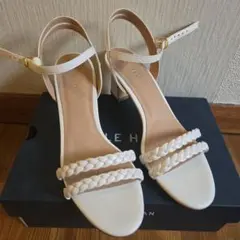 COLE HAAN ホワイトサンダル 25cm 編み込みストラップ