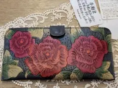 1新品　未使用　本革　手彫染　長財布　レディース　長財布　おしゃれ　フラワー財布