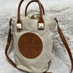 トリーバーチ　TORY BURCH ショルダーバッグ　キャンバス　レザー　ロゴのサムネイル