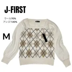 JーFIRST スクエアネック　長袖薄手ニット　M　毛70% アンゴラ混　春秋