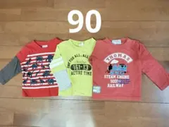 90cm　トーマス　恐竜　ロンT　赤　黄緑　トップス　長袖　３枚セット　春　男