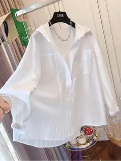 可愛い ホワイト レース フード付き ブラウス ゆったり 好感度をアップ