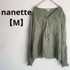 ナネット 春夏 秋 オリーブ プリーツ ブラウス M Vネック 長袖 希少 綺麗