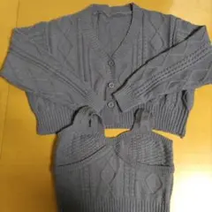 65茶様専用　GRL ブルーグレー クロップドニットカーディガン M