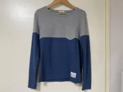 バイカラー 長袖カットソー グレー×ブルー